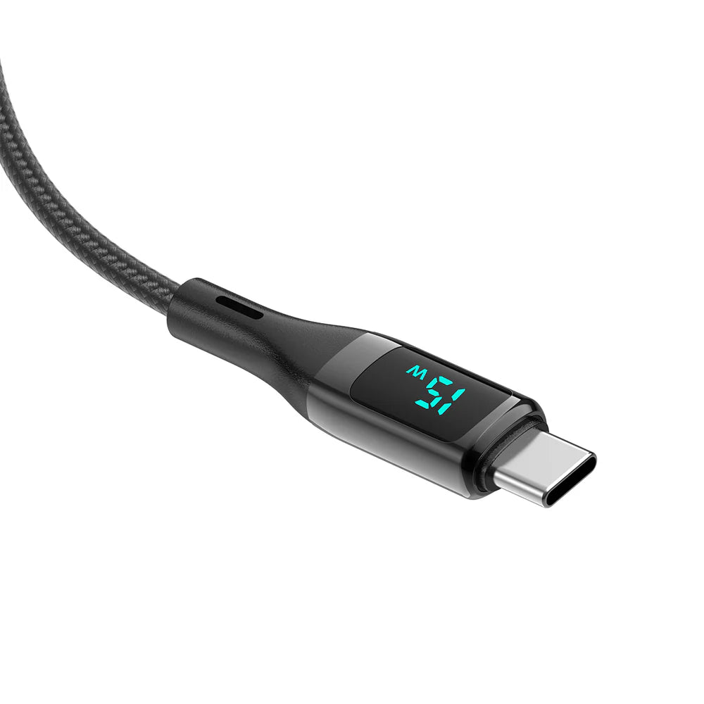 USB-A – Lightning kábel LED kijelzővel, dobozzal, fekete (100 cm)