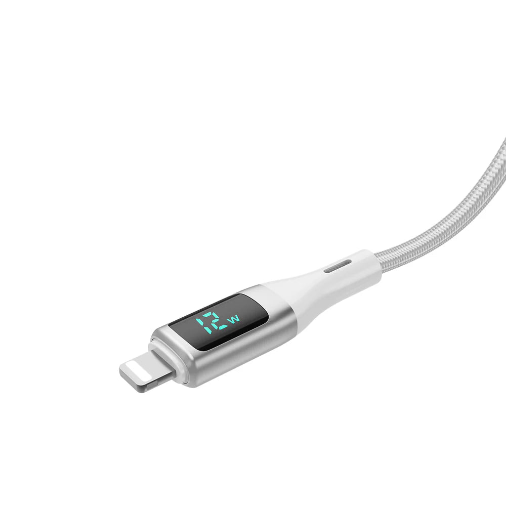 USB-A – Lightning kábel LED kijelzővel, dobozzal, fehér (100 cm)