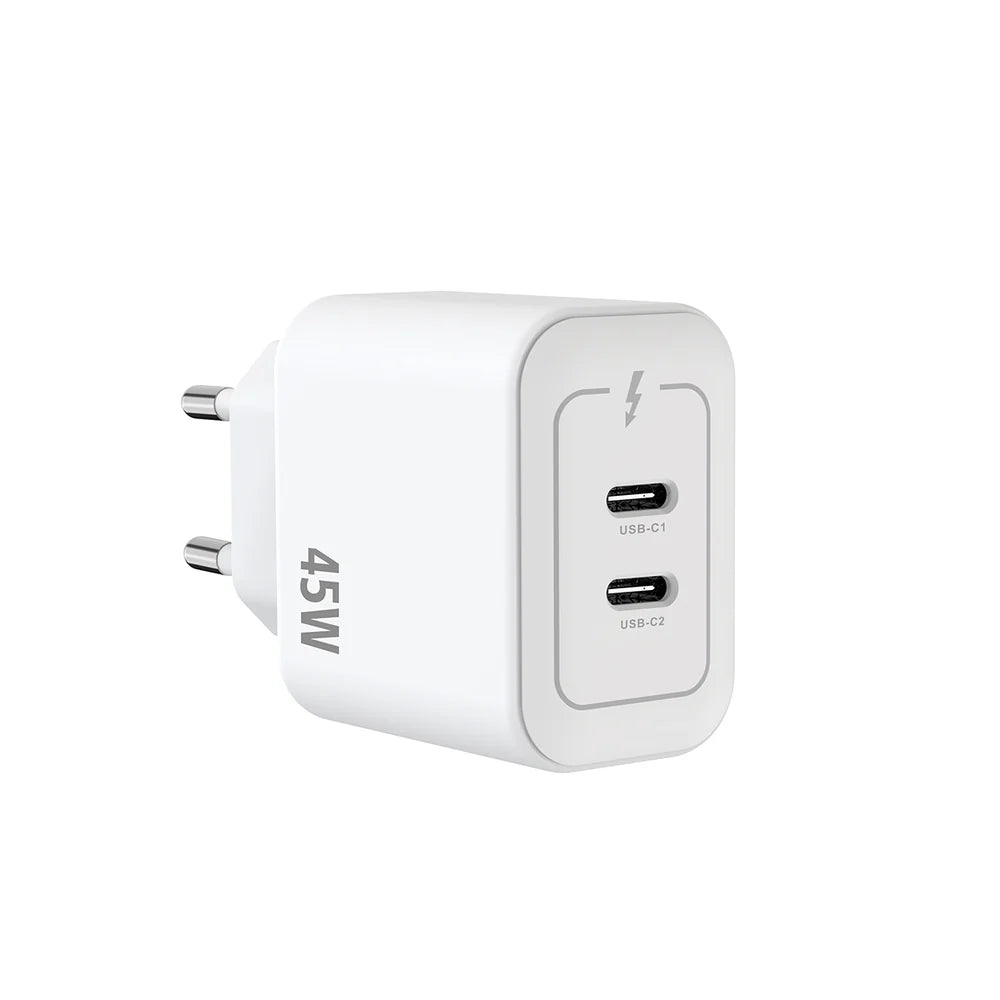 45W-os GaN kétportos USB-C hálózati adapter (fehér)