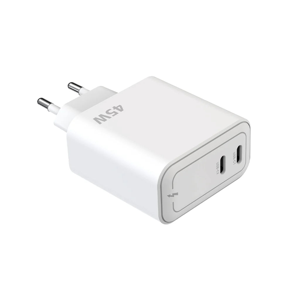 45W-os GaN kétportos USB-C hálózati adapter (fehér)
