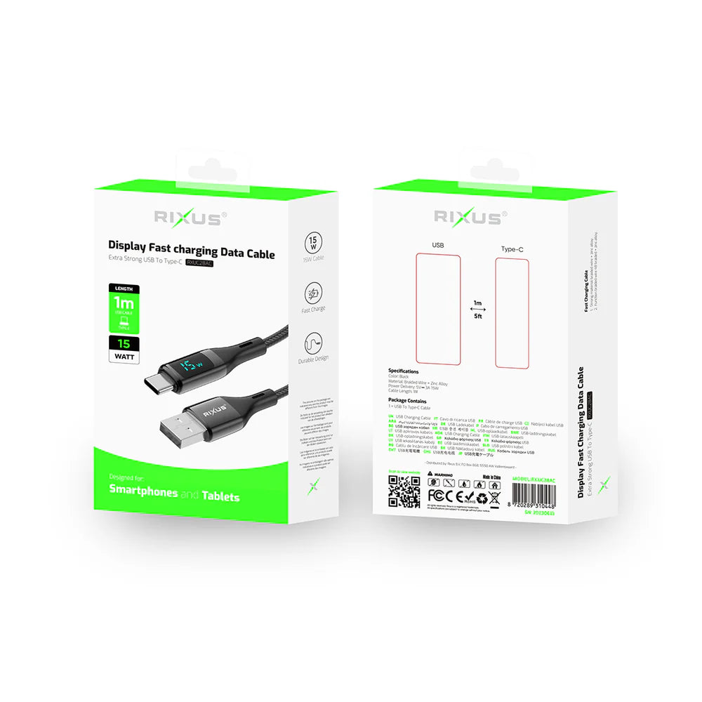 USB-A – Lightning kábel LED kijelzővel, dobozzal, fekete (100 cm)