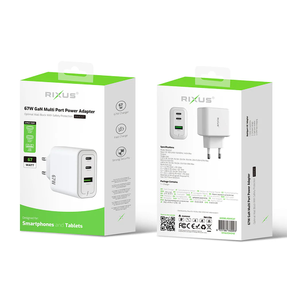 67 W-os GaN többportos hálózati adapter (fehér)