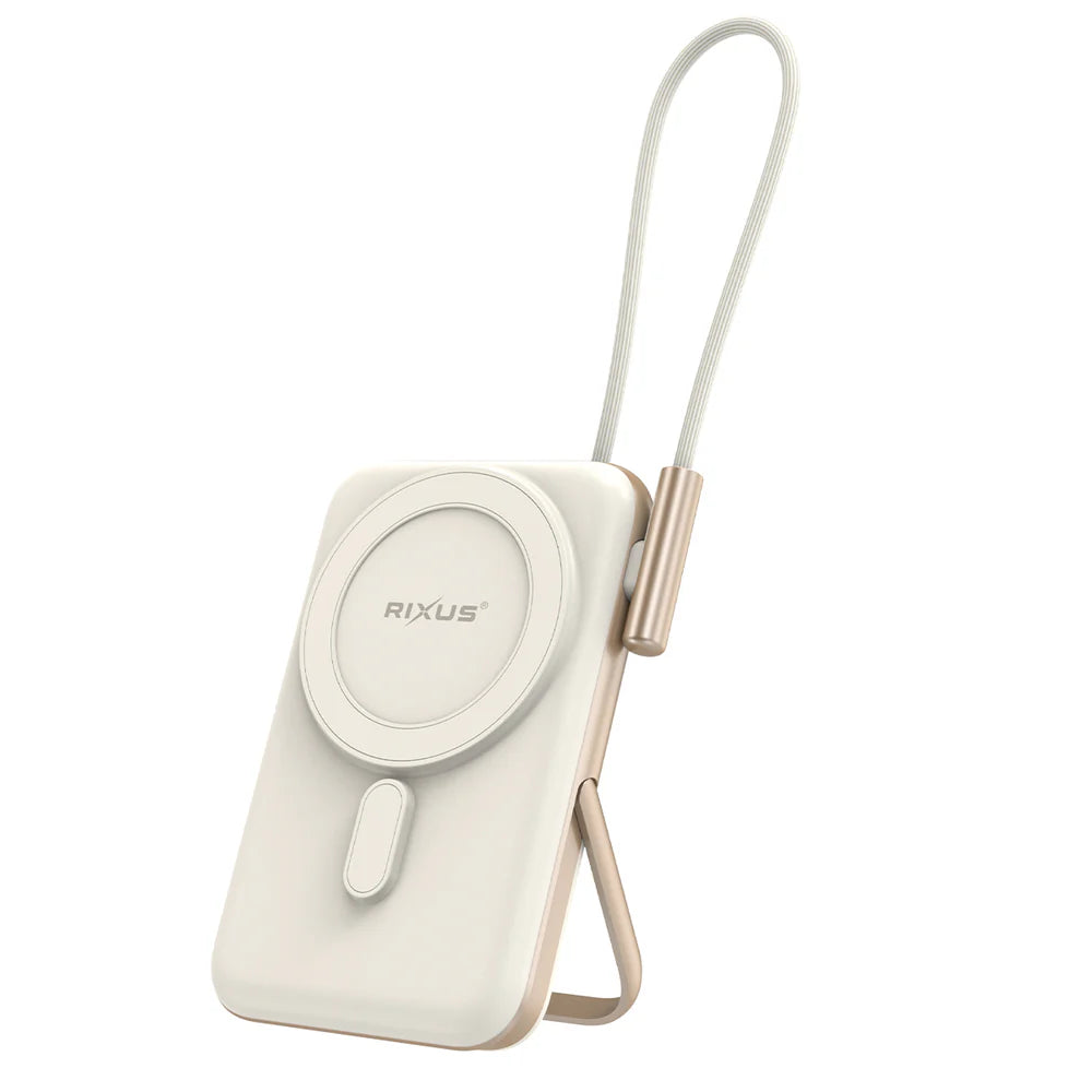Mágneses Powerbank 10 000 mAh beépített USB-C kábellel (rózsaarany)