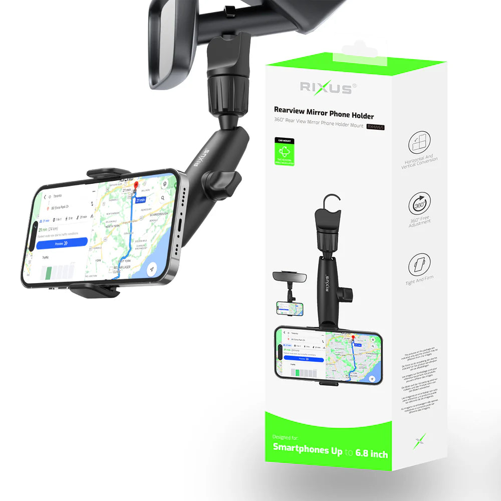 360°-os autós telefontartó visszapillantó tükörre (fekete)