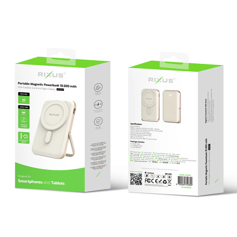 Hordozható mágneses powerbank 10 000 mAh állvánnyal (rózsaarany)