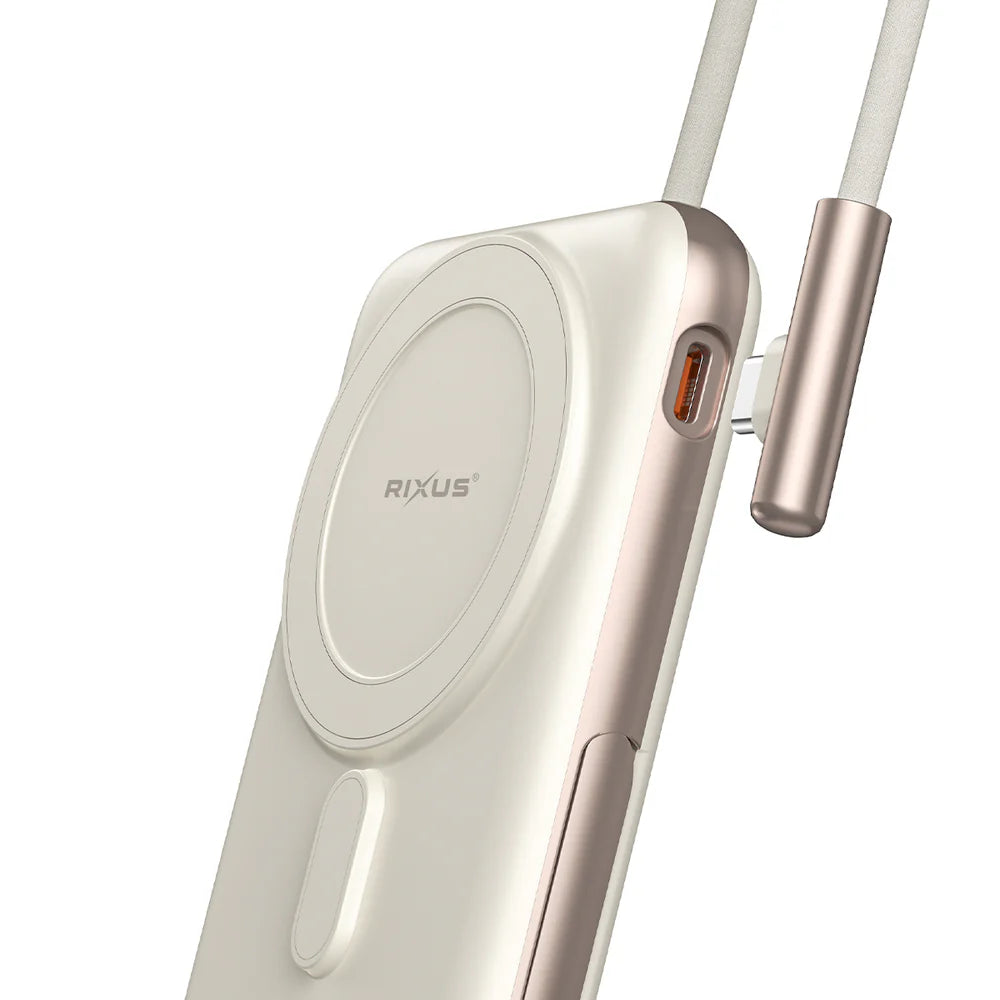 Mágneses Powerbank 10 000 mAh beépített USB-C kábellel (rózsaarany)