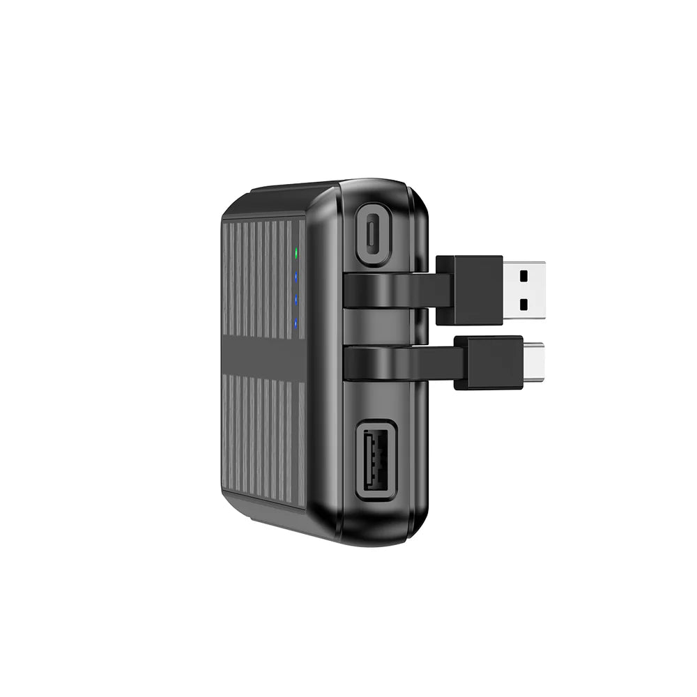 20 000 mAh-s napelemes powerbank beépített kábelekkel (fekete)