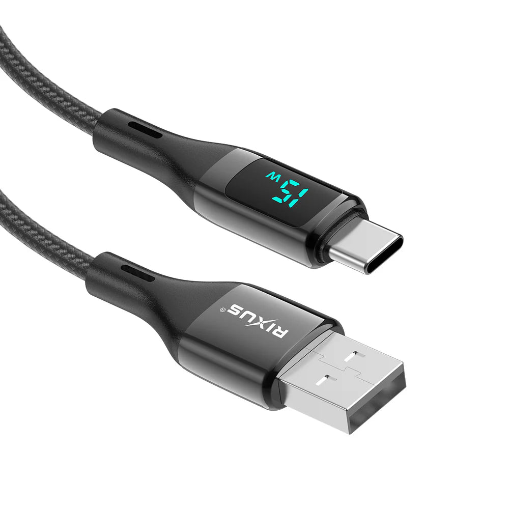 USB-A – Lightning kábel LED kijelzővel, dobozzal, fekete (100 cm)