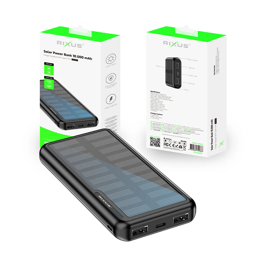 Napelemes powerbank 10000 mAh (fekete)