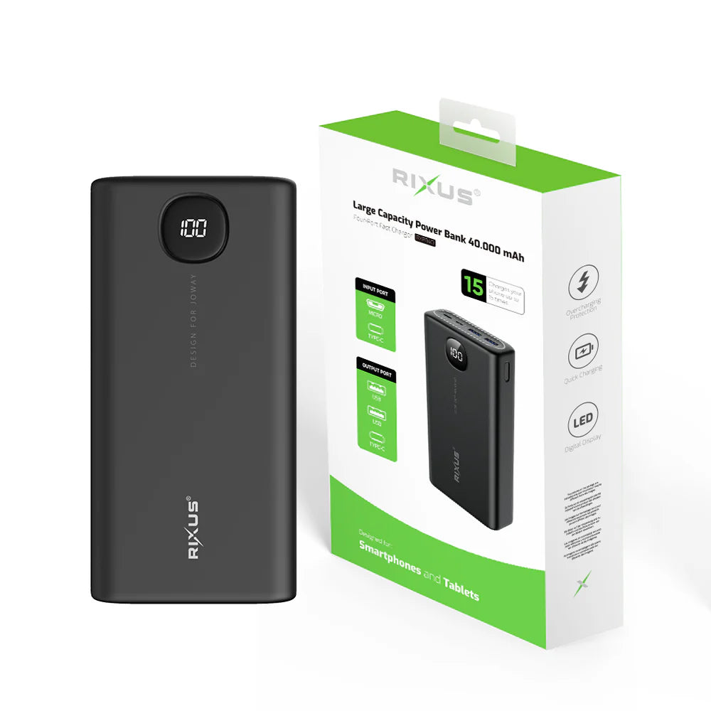 Nagy kapacitású powerbank, 40 000 mAh (fekete)