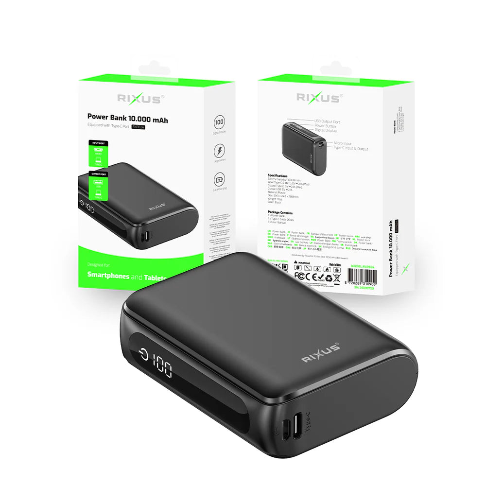 Kompakt powerbank digitális kijelzővel 10000 mAh (fekete)